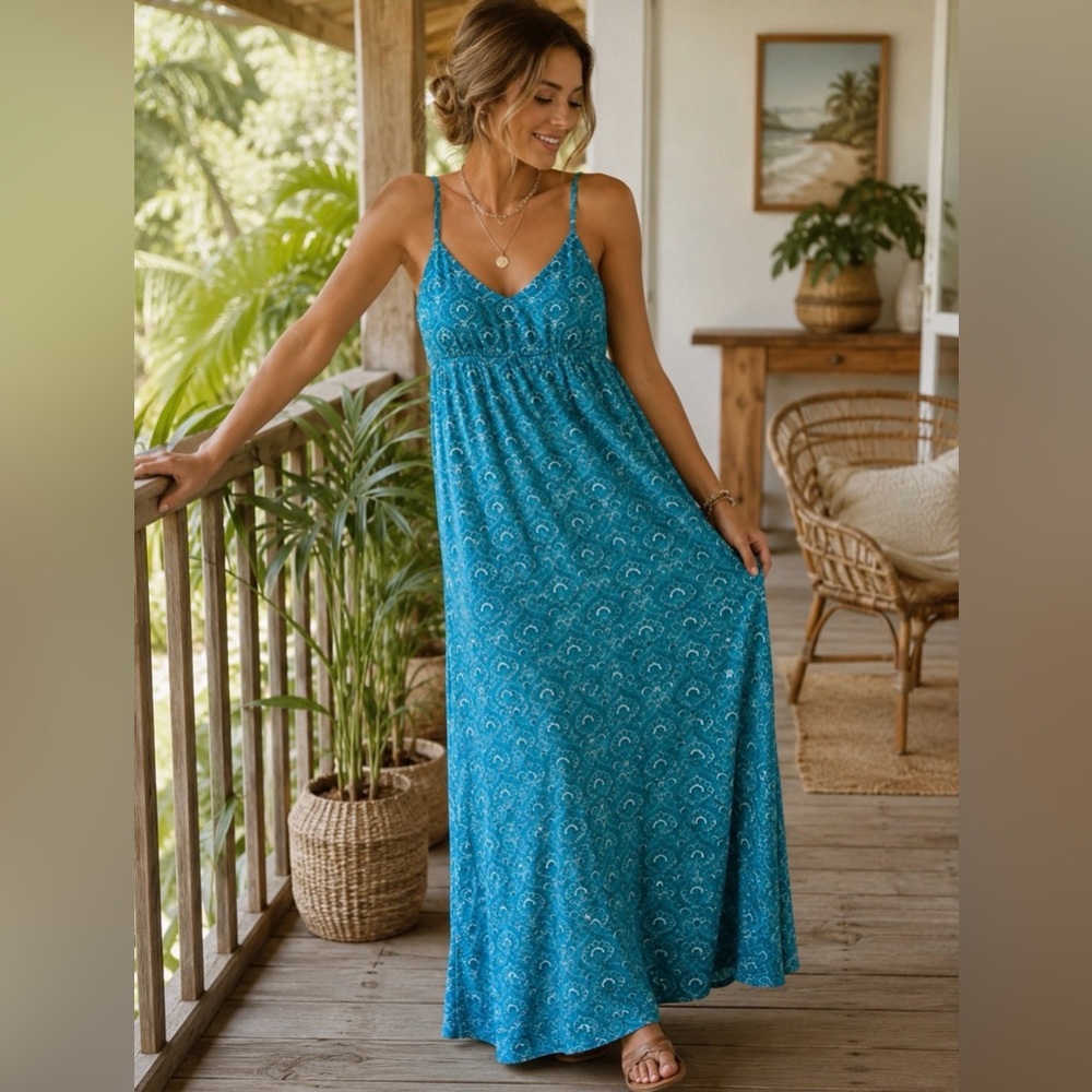 O’Neill Teal Paisley Maxi Dress XS Lightly Padded Beach Boho Sundress
